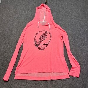 SO Grateful Dead Hoodie Juniors Large Pink Steal Your Face Skull Graphic